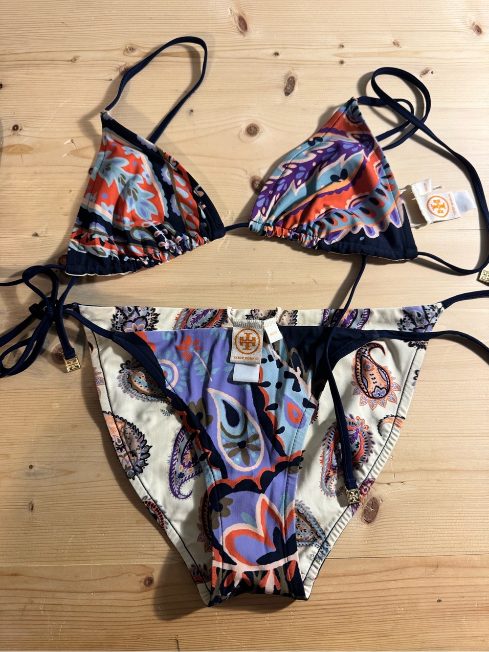 Tory Burch Navy REVERSIBLE Multicolor Paisley Triangle Bikini